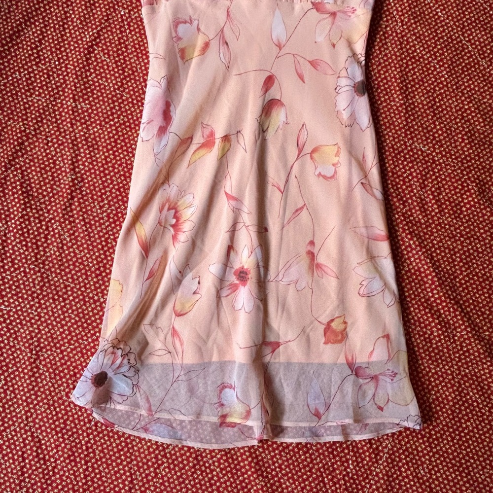 Rampage R Wear Vintage 90s Peach Floral Mesh Overlay Ruffle Mini Dress Small - Picture 5 of 8